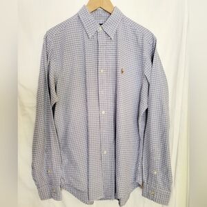 Ralph Lauren classic fit blue plaid button-up dress shirt size Large
